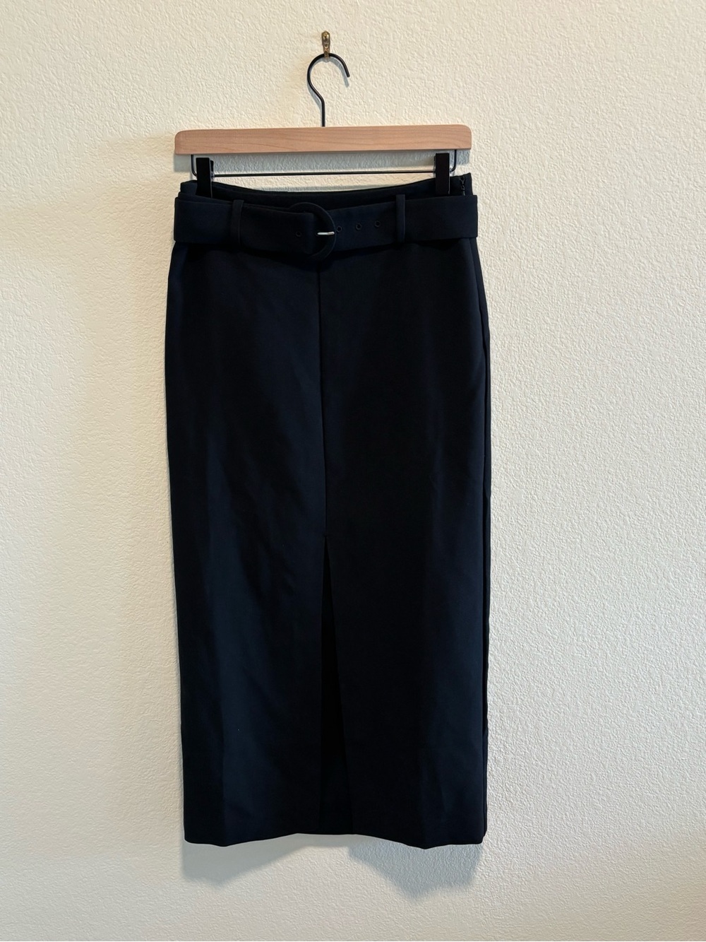 MNG Classic Black Midi Pencil Skirt with Belt